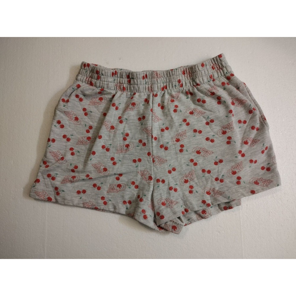 Coca-Cola Shorts Womens L Cherry Print Elastic Waist Gray Cotton Blend